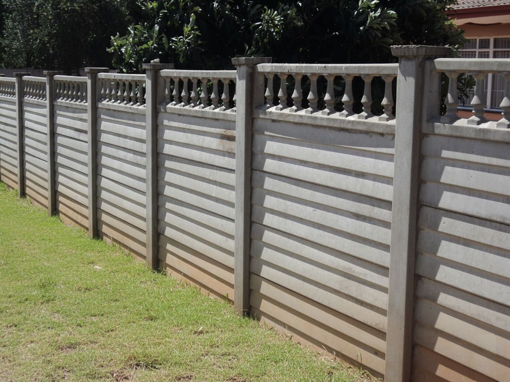 A standard grey precast concrete wall providing security for a home in Bloemfontein.